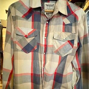 Levi's Men's Red, Blue & Gray Plaid Western Button-Down Shirt